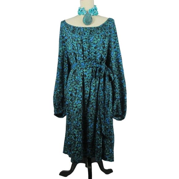 Terra & Sky Dress Knee Length Shirred Floral Belted with POCKETS 3X - Picture 3 of 11